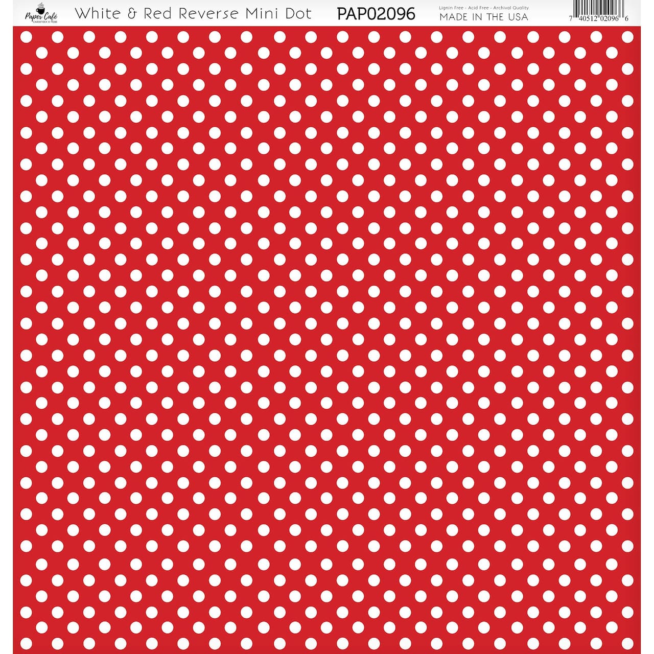 Paper Café White & Red Reverse Mini Dot 12 x 12 Cardstock, 15 Sheets